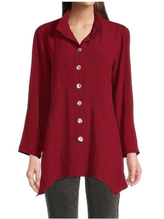 John Mark Tops - John Mark Red Button Down Tunic Top Lagenlook Bohemian Indie Artsy Sz 1X